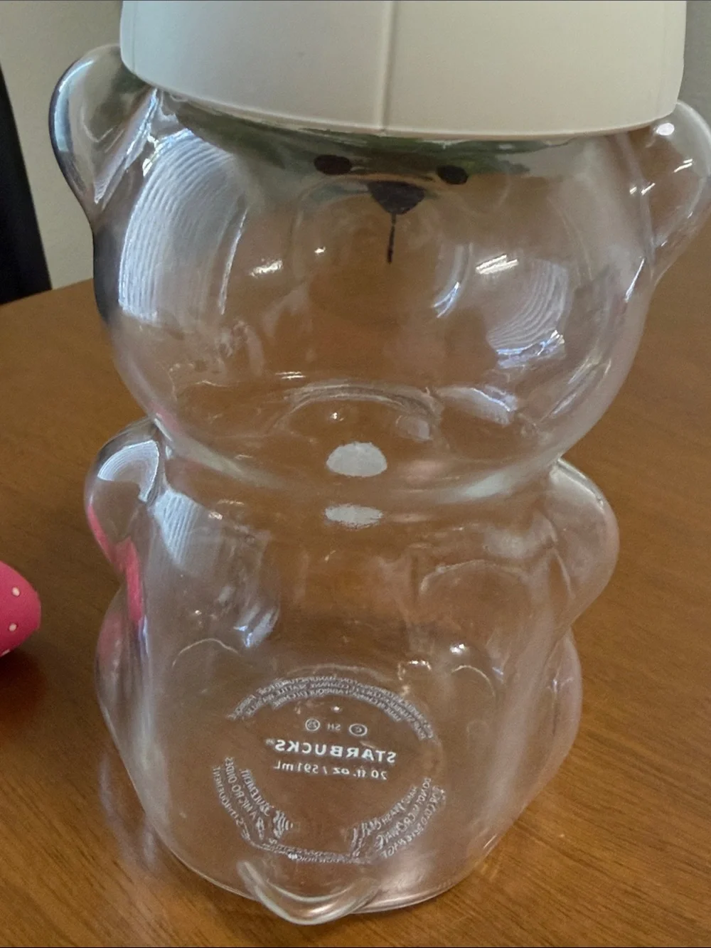 Starbucks Clear Glass Bear cup with Pink & White Cap